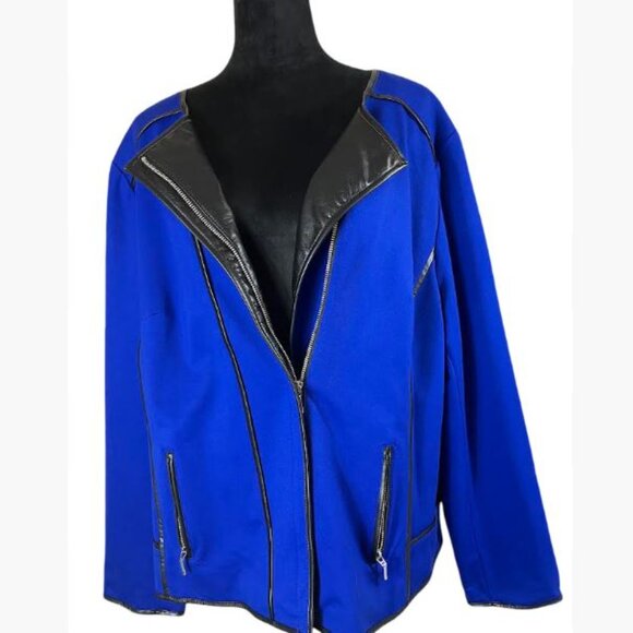 INC Int'l Concepts Cobalt Moto Blazer Jacket with Faux Leather Trim  3X  NWOT - Picture 1 of 10